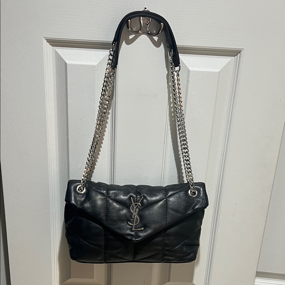 Black Shoulder Bag with Silver Chain